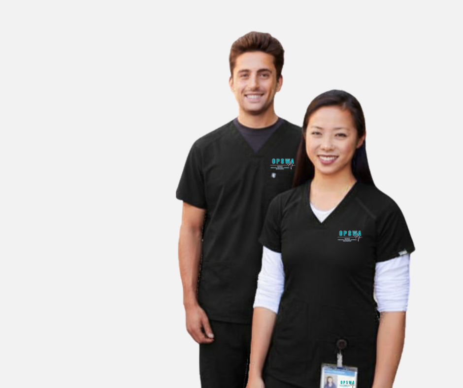 Two support workers in professional uniforms
